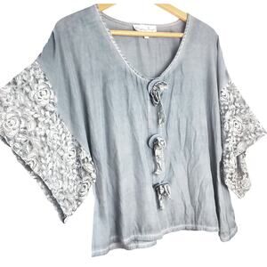 Pretty Angel Gray Blouse with Lace Sleeves